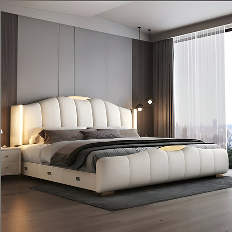 Modern LED Leather Bed With Storage / Ruchi