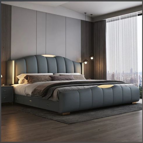 Leather Upholstered LED Bed