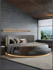 Modern Leather Round Bed With LED Lights