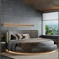 Modern Leather Upholstered LED Strip Wooden Round Bed / Ruchi