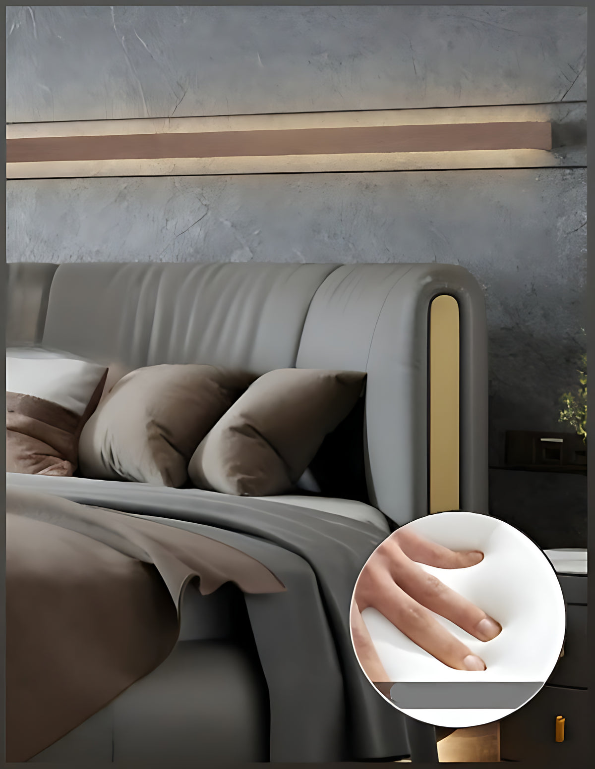 Modern Leather Round Bed With LED Lights / Ruchi