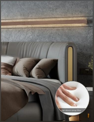 Modern Leather Upholstered LED Strip Wooden Round Bed / Ruchi