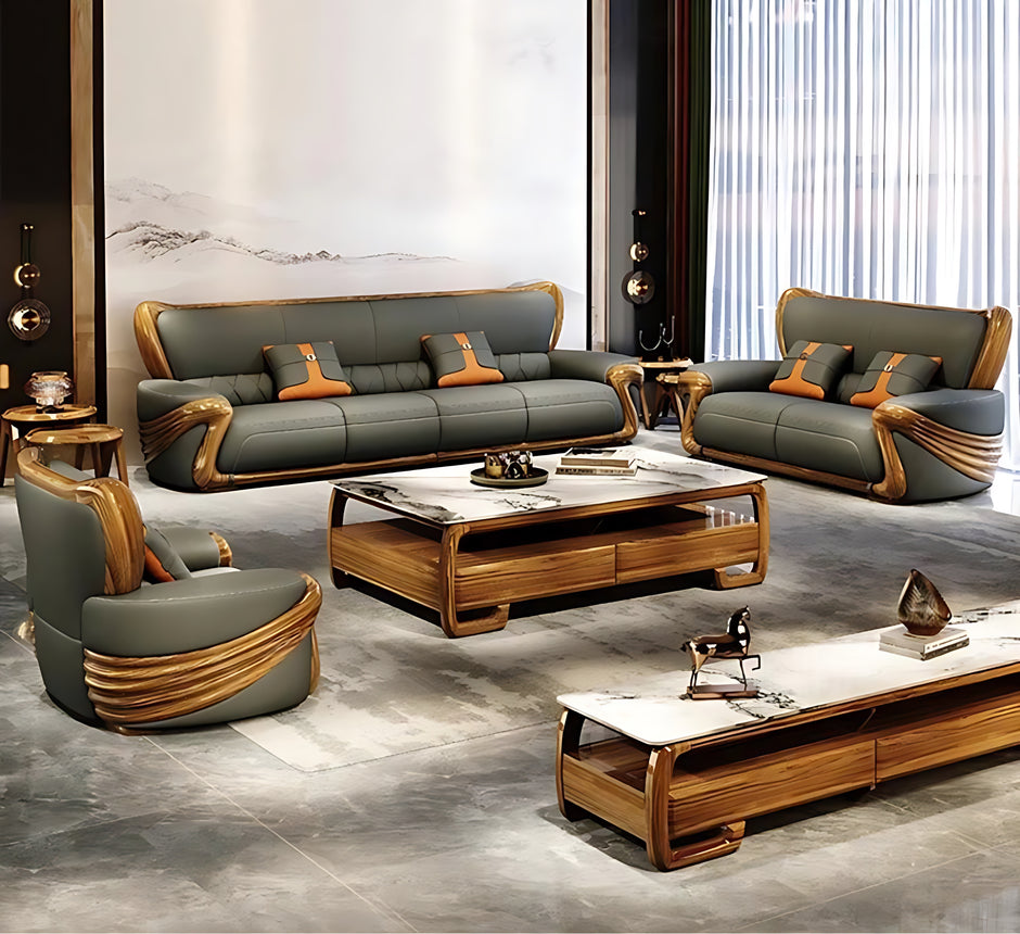 European Pure Genuine Leather 4-Seater Sofa / Ruchi