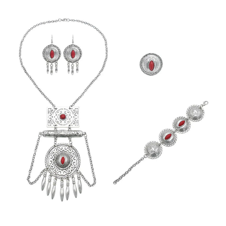 Vintage Afghani Necklace Set With Stone Carving / Ruchi
