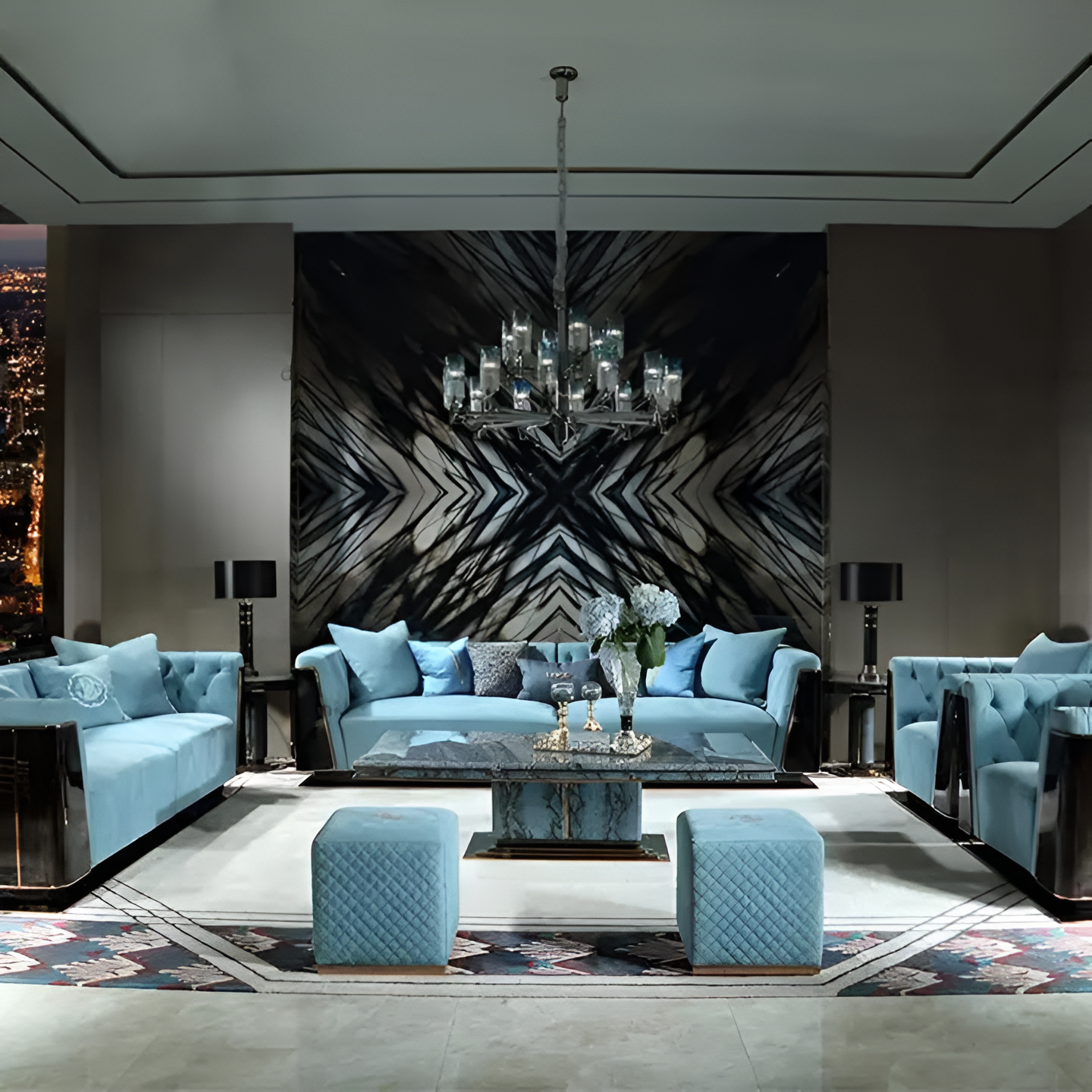 Modern Glossy Velvet Fabric Sofa Set