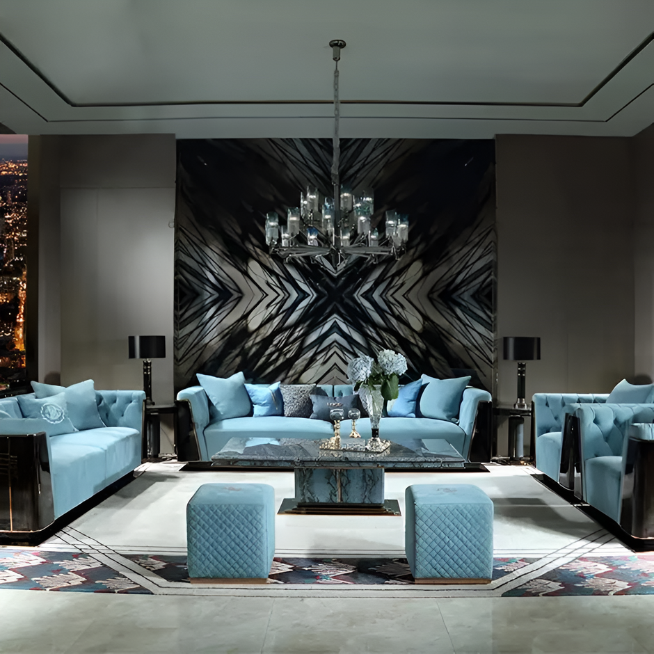 Modern Glossy Velvet Fabric Sofa Set
