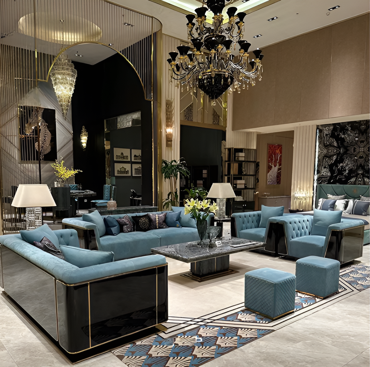 Modern Glossy Velvet Fabric Sofa Set