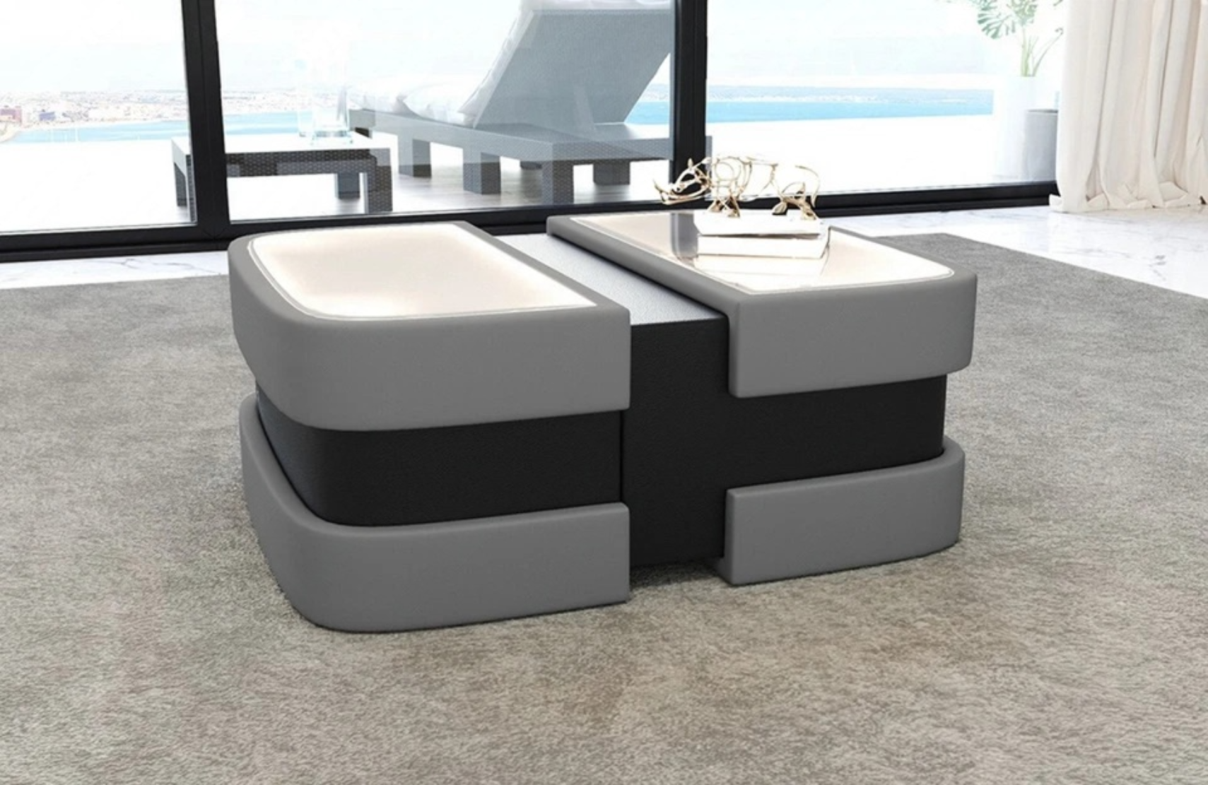 Extendable Glass Top Leather Coffee Table / Ruchi