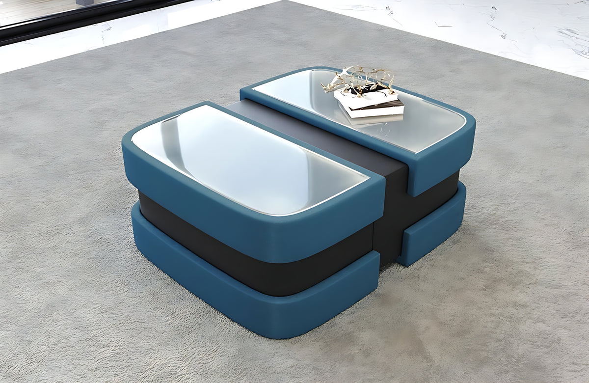 Extendable Glass Top Leather Coffee Table