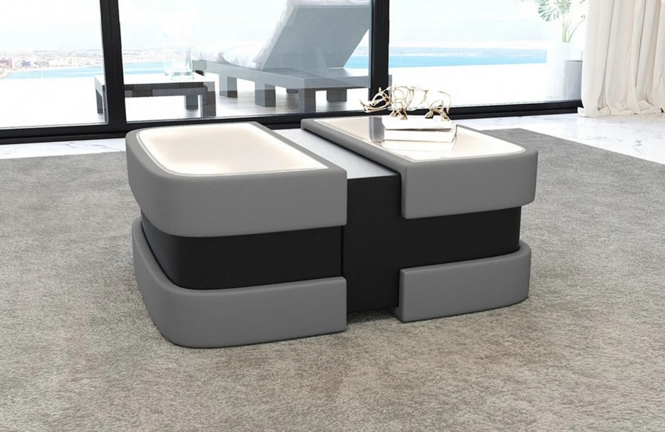 Extendable Glass Top Leather Coffee Table
