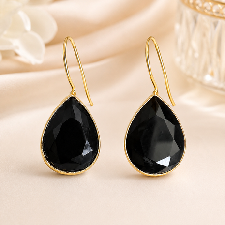 Glossy Black Stone Waterdrop Earrings / Ruchi