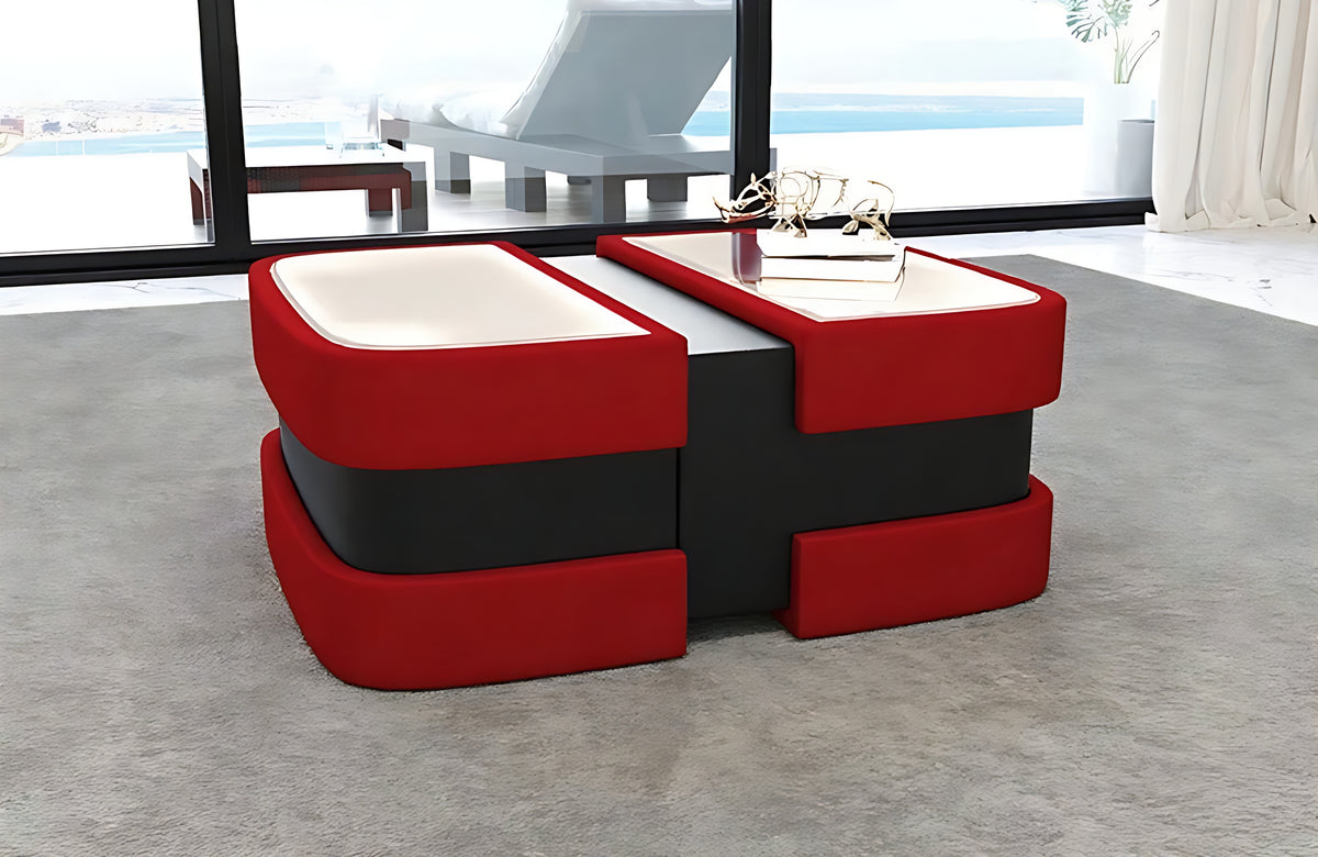 Extendable Glass Top Leather Coffee Table