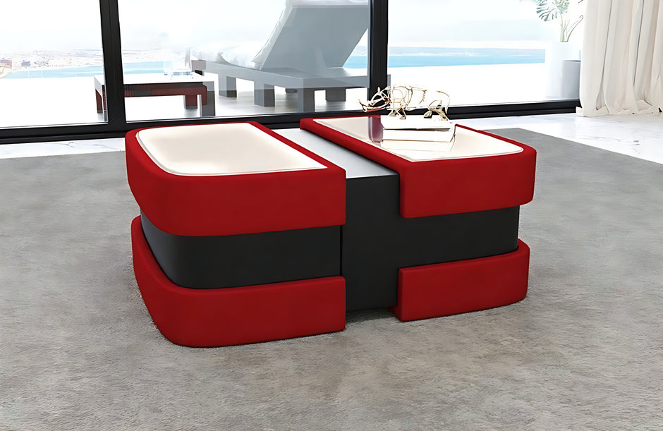 Extendable Glass Top Leather Coffee Table