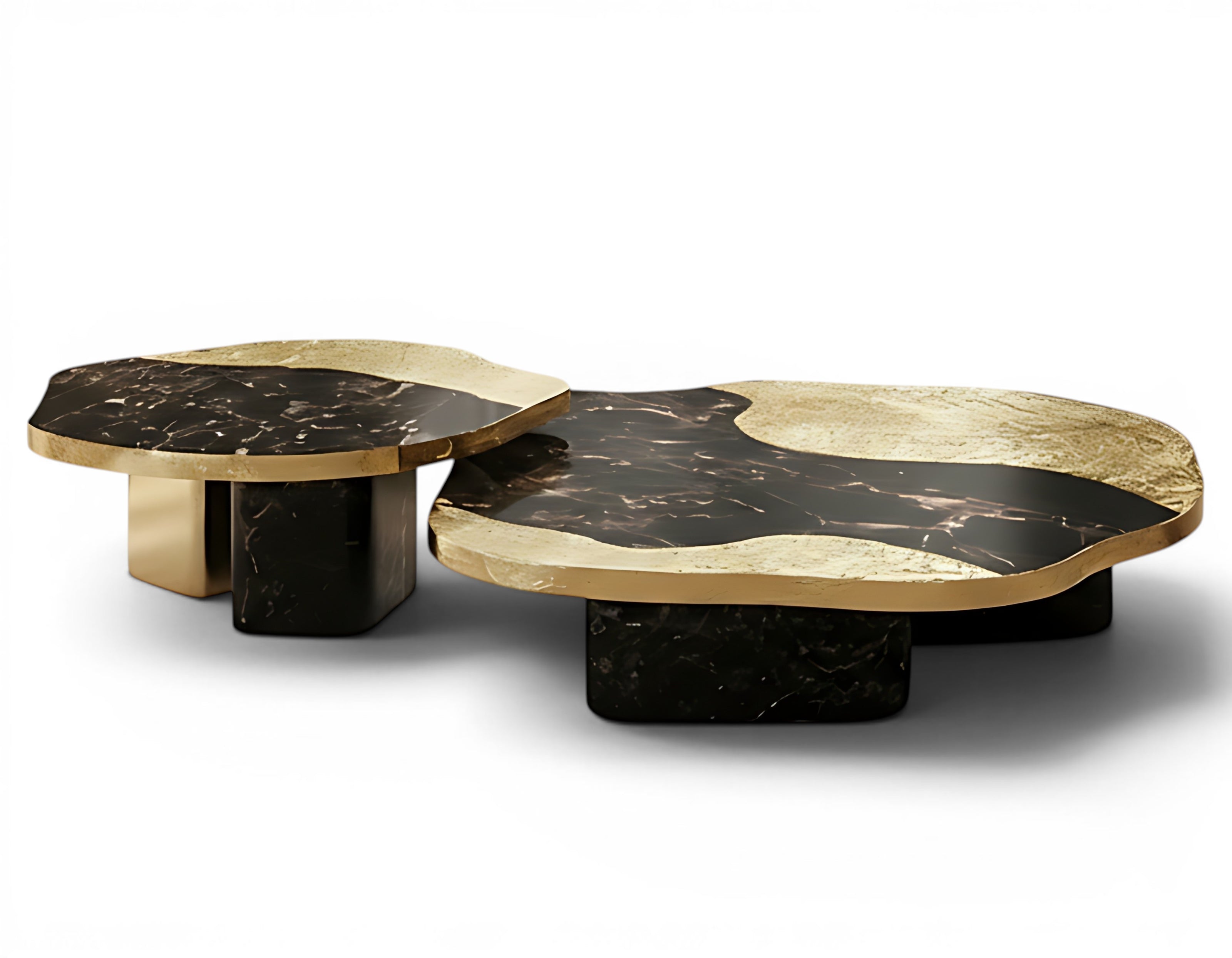 Contemporary Marble And Metal Coffee Table Set / Ruchi