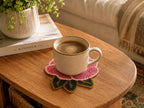 Pink Rose Floral Beaded Coaster Set of 2 / Ruchi