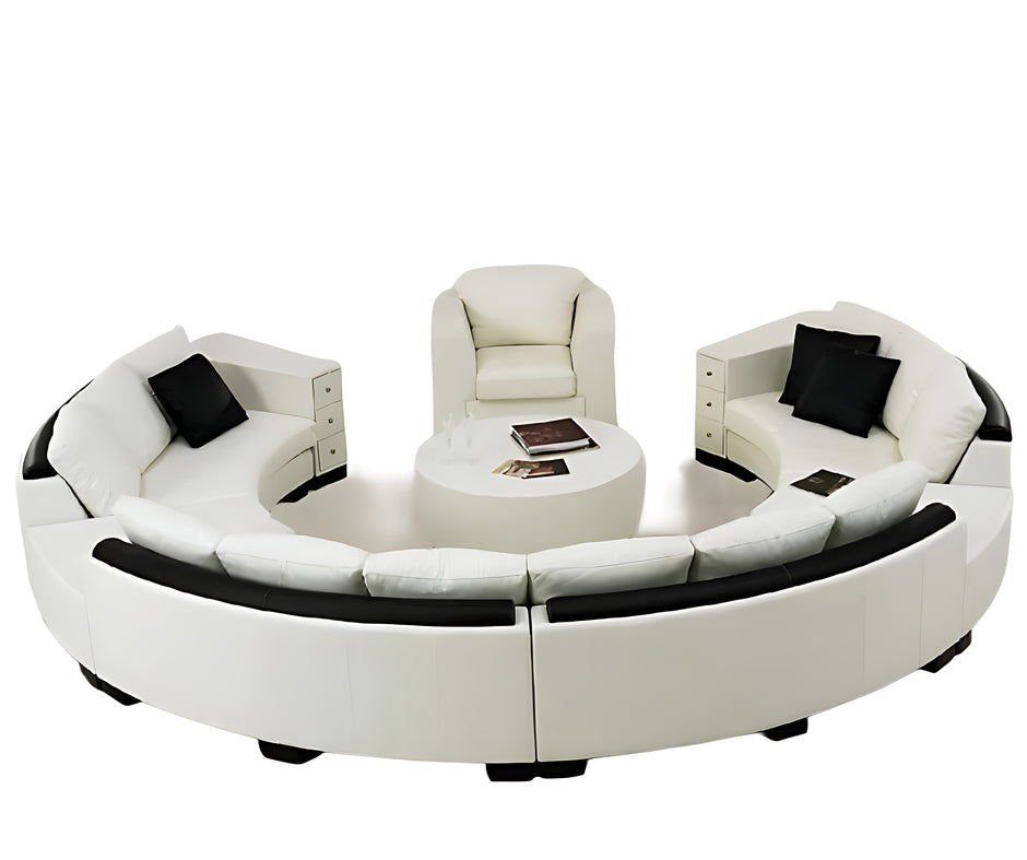 White Leather Round Circular Sofa Set / Ruchi