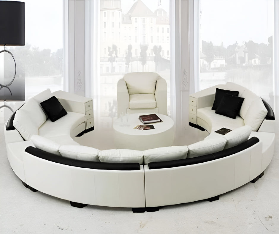 Opulent Leather Round Sectional Sofa