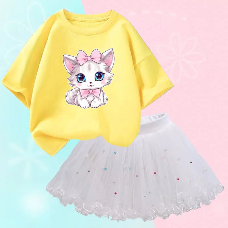 Luxury Printed With Ivory Colored Skirt Children's Dress / Ruchi