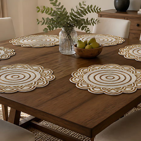 White & Gold Beaded Mandala Placemat Set of 2 / Ruchi