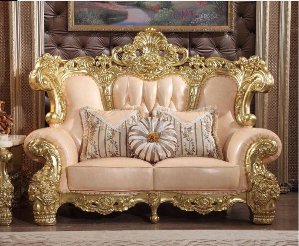 European Design Enchanting Button-Tufted Leather Sofa Set / Ruchi