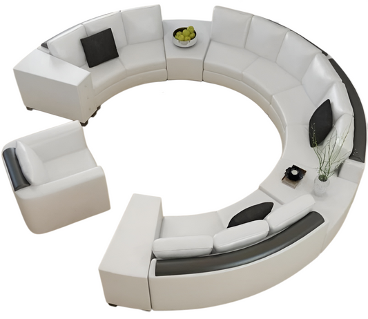 Opulent White Leather Round Sectional Sofa Set / Ruchi