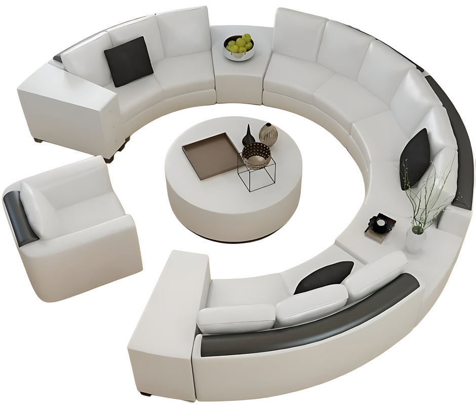 White Leather Round Circular Sofa Set / Ruchi