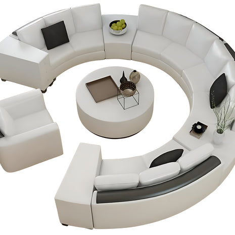 White Leather Round Circular Sofa Set / Ruchi