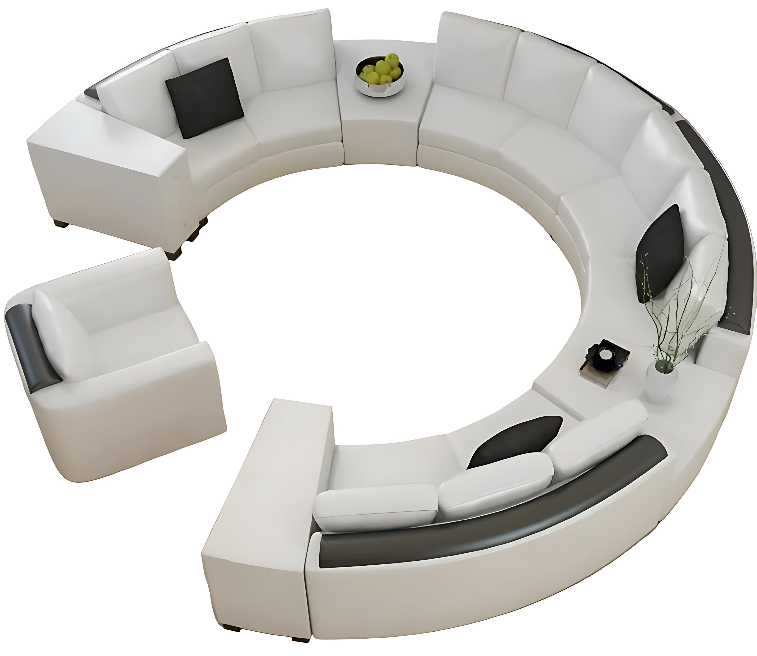 Opulent White Leather Round Sectional Sofa Set / Ruchi