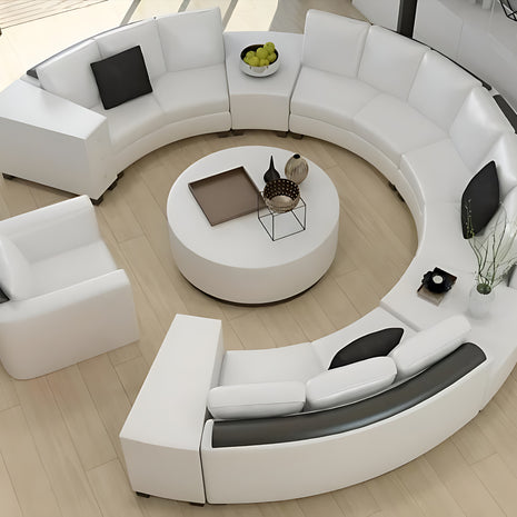 Opulent White Leather Round Sectional Sofa Set / Ruchi