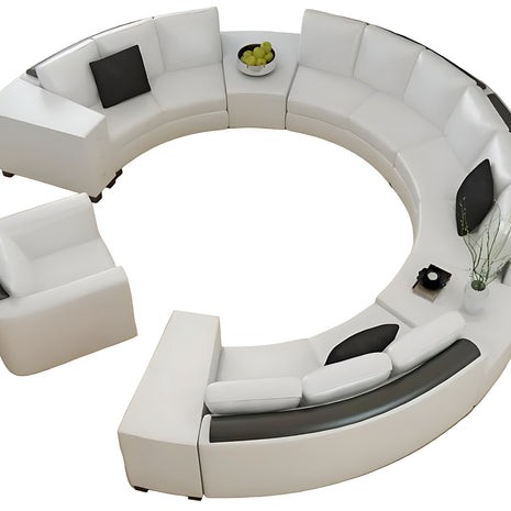 Opulent White Leather Round Sectional Sofa Set / Ruchi