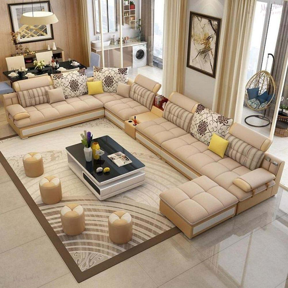 U-Shape Leather Fabric Modular Sectional Sofa / Ruchi