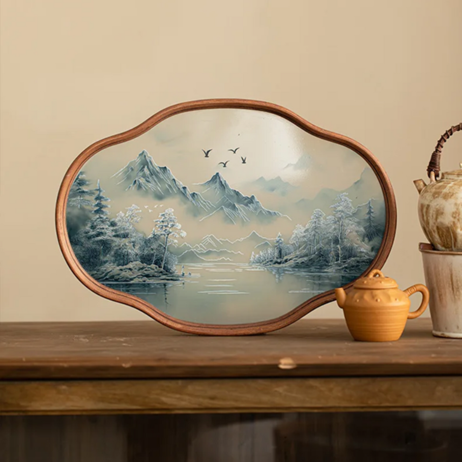 Simple Bamboo Wood Glass Serving Tray / Ruchi