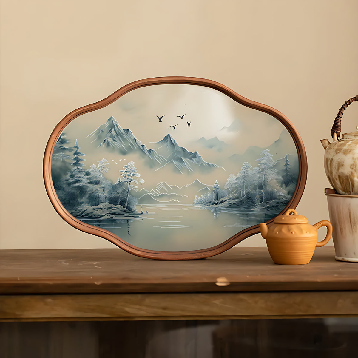 Simple Bamboo Wood Glass Serving Tray / Ruchi