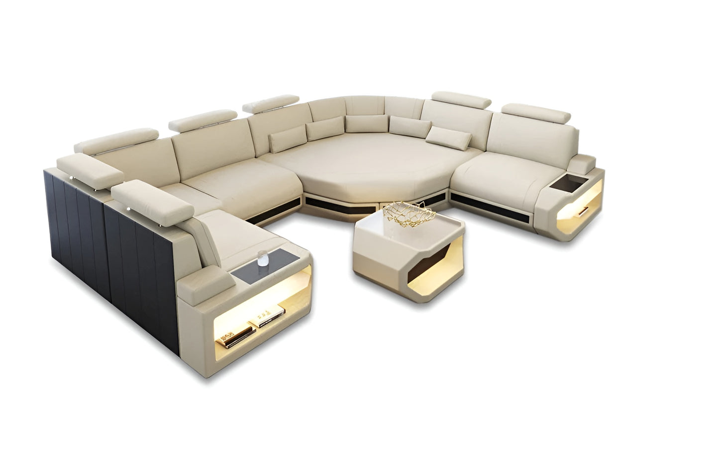 U-shaped LED Leather Sectional Sofa