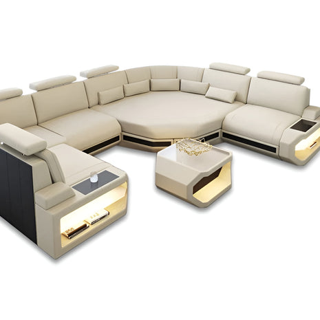 U-shaped LED Leather Sectional Sofa