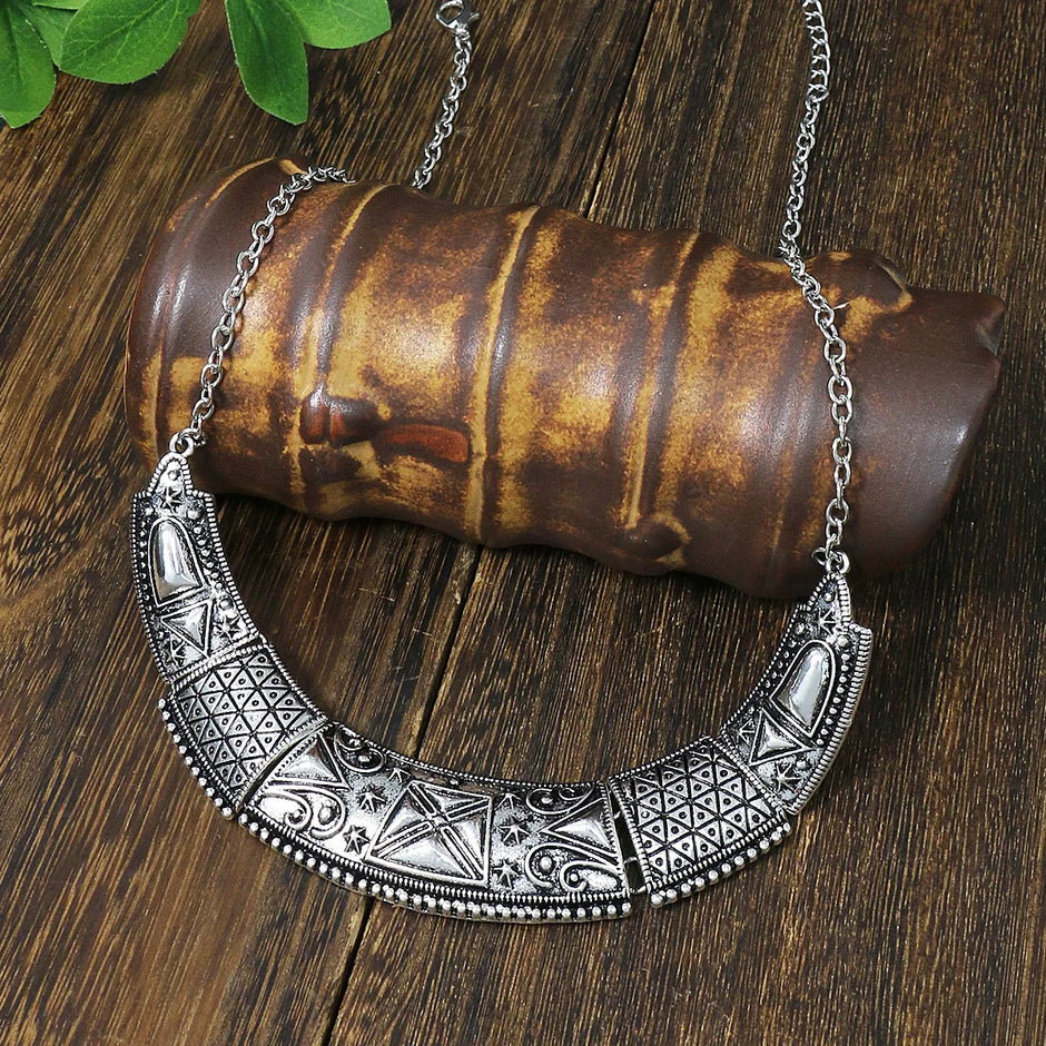 Ethnic Tribal Carved Metal Collar Necklace / Ruchi