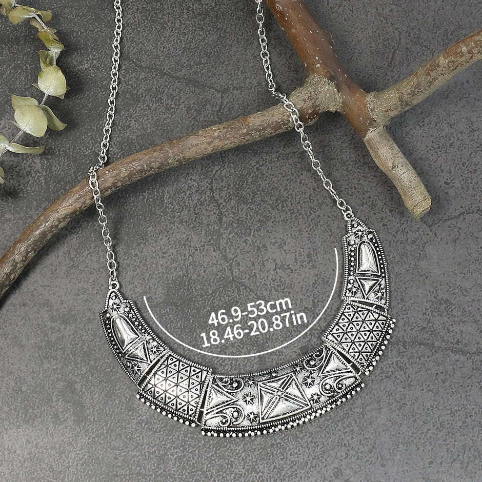 Ethnic Tribal Carved Metal Collar Necklace / Ruchi 