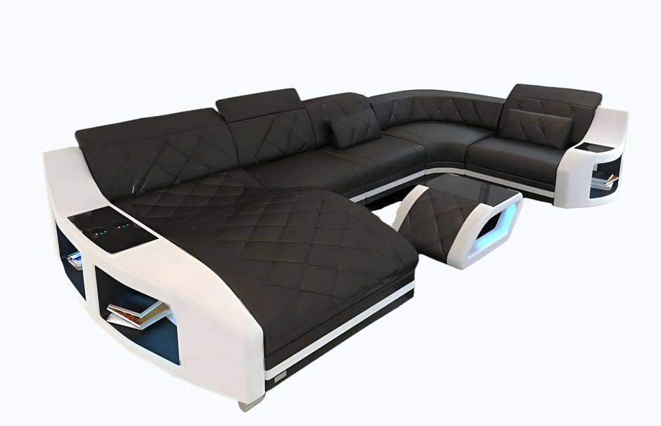 LED Sectional Sofa With Leather Upholstery
