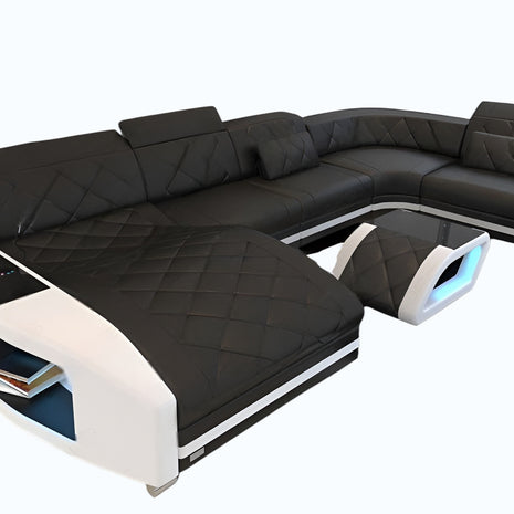 LED Sectional Sofa With Leather Upholstery