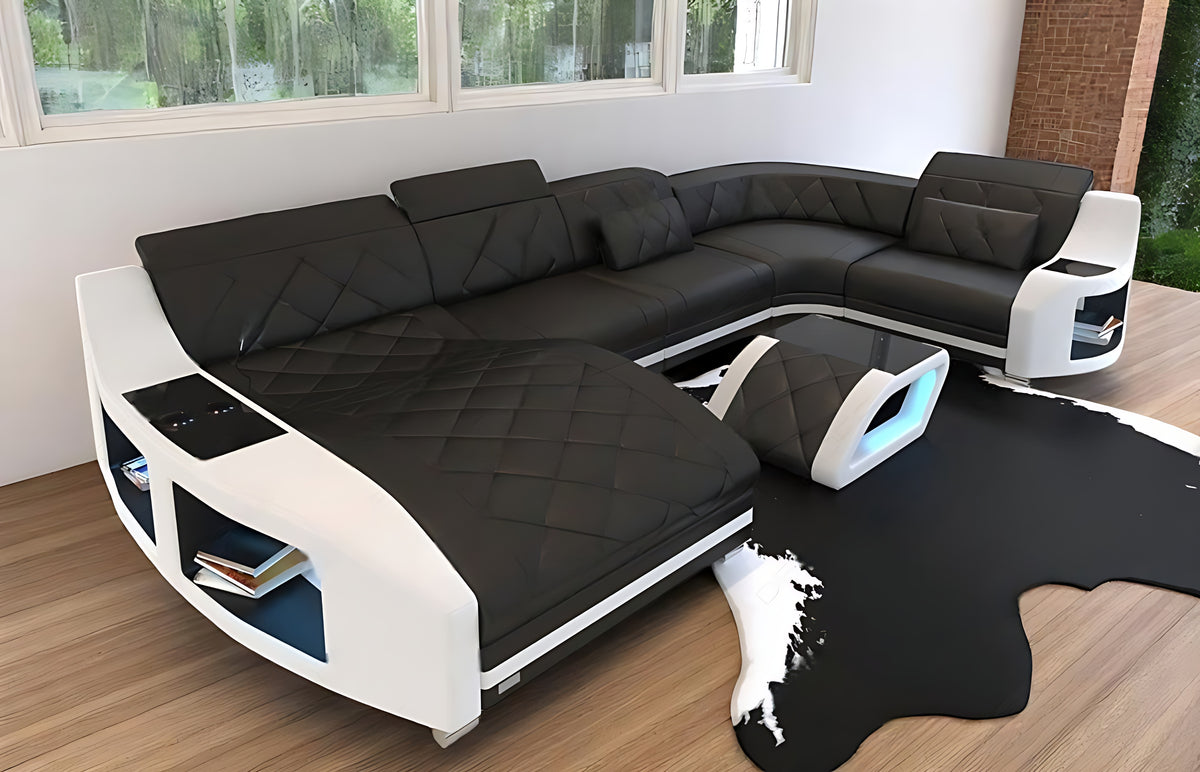 LED Sectional Sofa With Leather Upholstery
