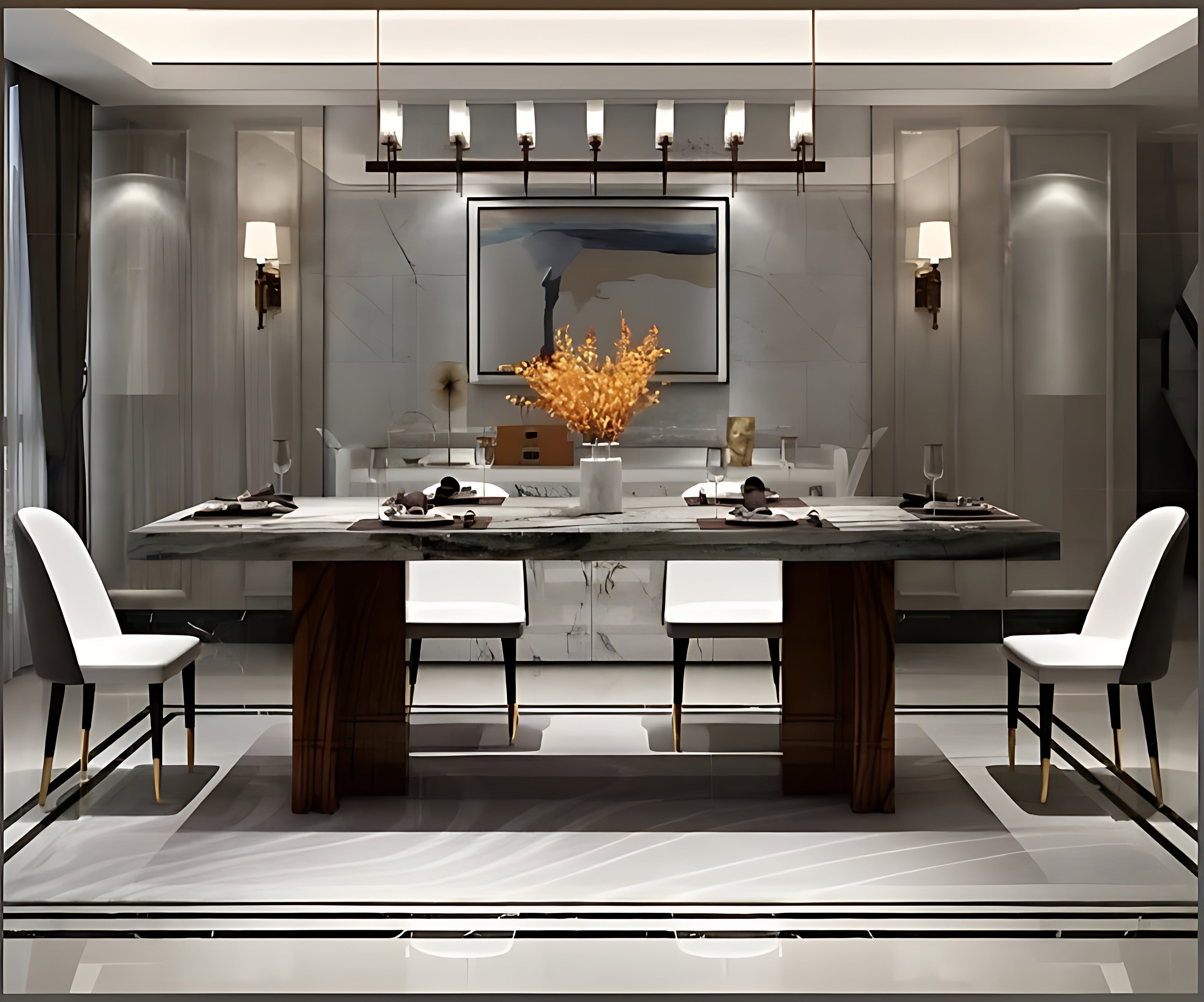Marble Top Rectangular Dining Table Set / Ruchi