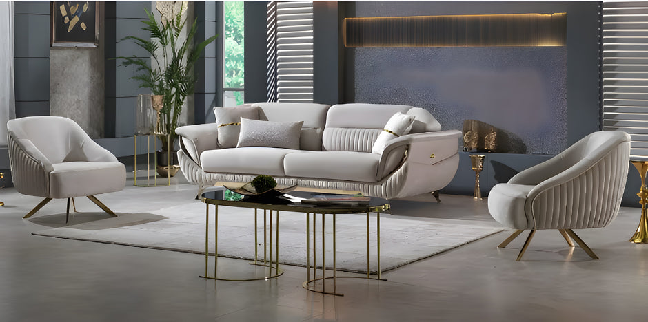 Classic Velvet Fabric Sofa Set Of 3 / Ruchi