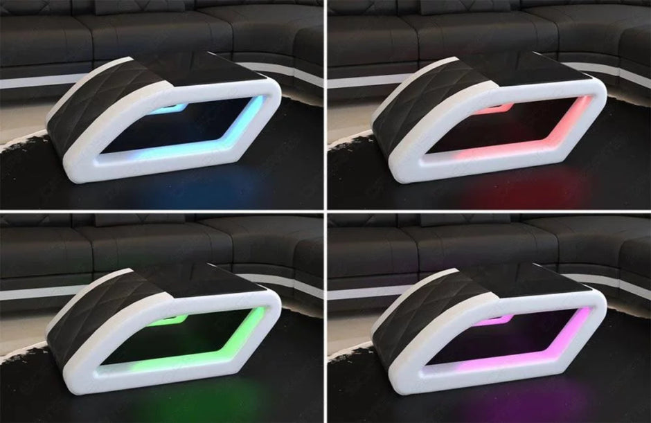 LED Coffee Table With Leather Upholstery / Ruchi