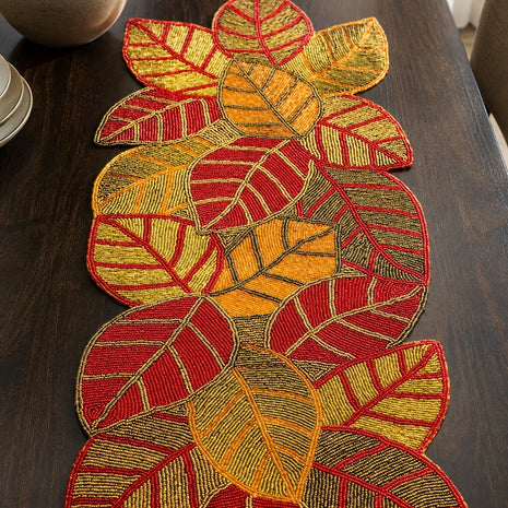 Handcrafted Leaf-Shaped Beaded Runner / Ruchi