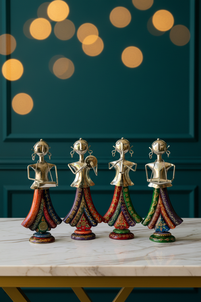 4 PCS Vintage Metal Musician Statue