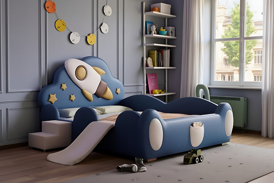Spaceship Leather Kids Bed With Slide / Ruchi