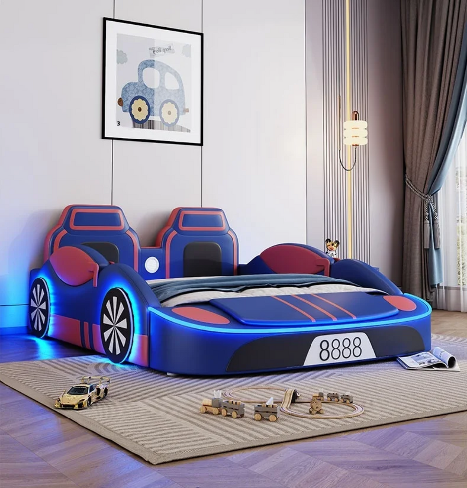 LED Leather Car Bed for Children