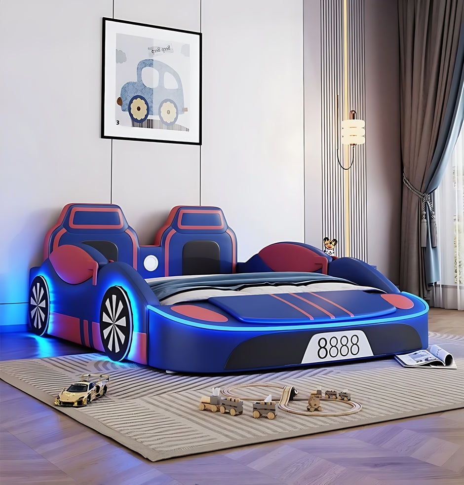 LED Leather Car Bed for Children
