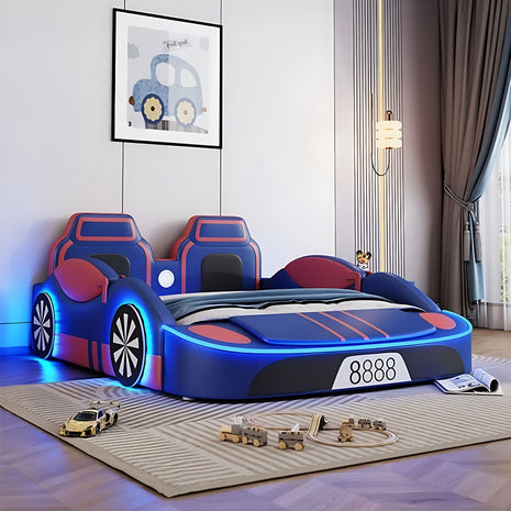 LED Leather Car Bed for Children