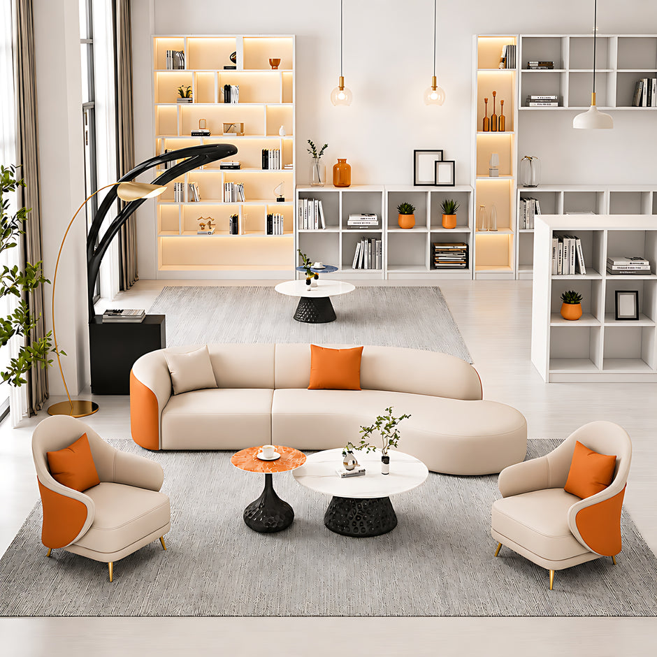 3 Piece Curved Leather Sofa Set / Ruchi